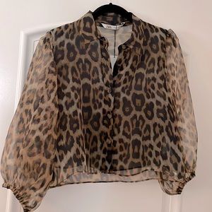 Zara leopard balloon sleeve blouse